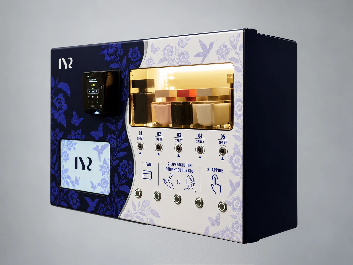Distributeur de parfums LYR mural, vue de trois-quarts